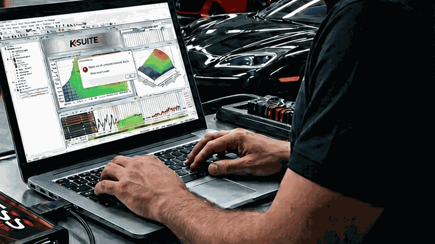 Notebook rodando o K-suite 2.8 com a interface KESS V2 conectada